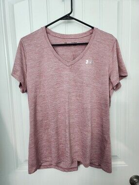 Under Armour Womens Tech V-Neck Twist Short-Sleeve in Light Pink, Size XL